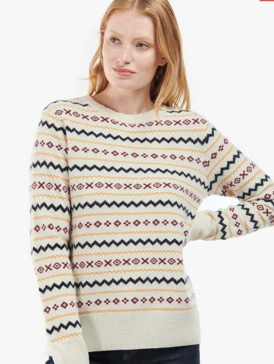 Barbour Alder White Print Wool Pullover Sweater Size 12 - Picture 2 of 10